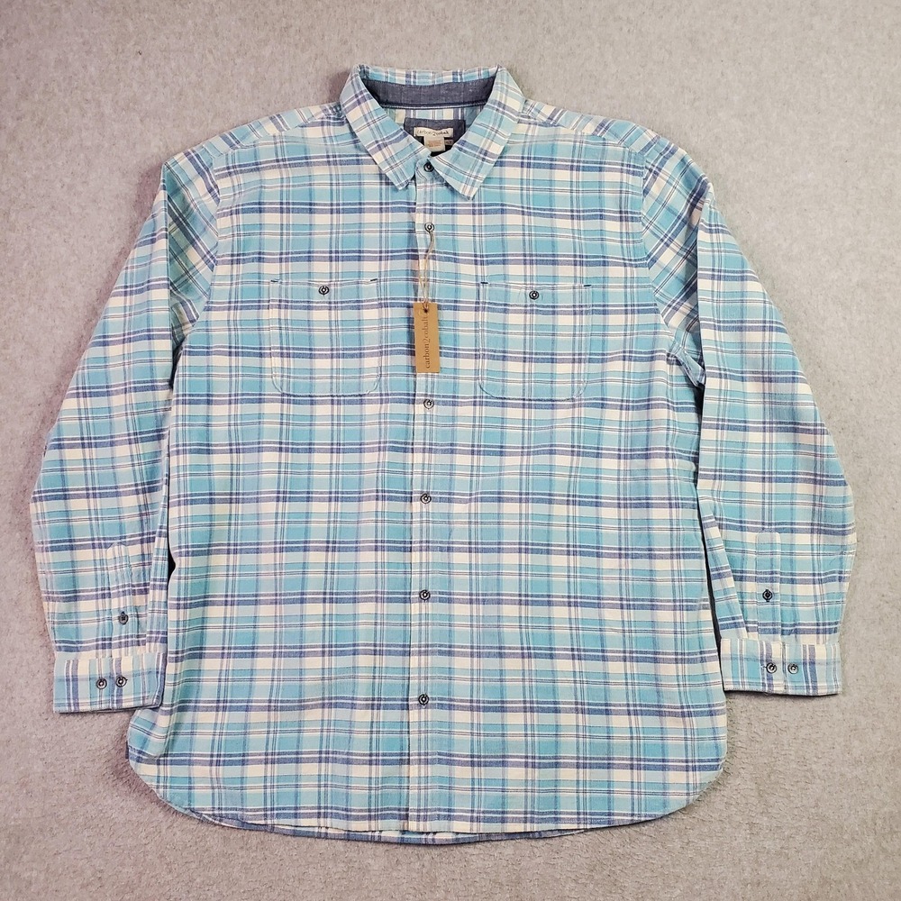 Carbon2Cobalt Shirt Mens XLT Blue Plaid Button Up Long Sleeve Cotton STY 134050T